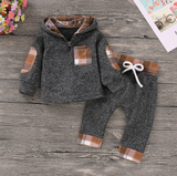 Casual Plaid Splice Hooded Long-sleeve Top and Pants Set for Baby