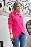 Cowl Neck Front Button Sweater Top: Fuchsia