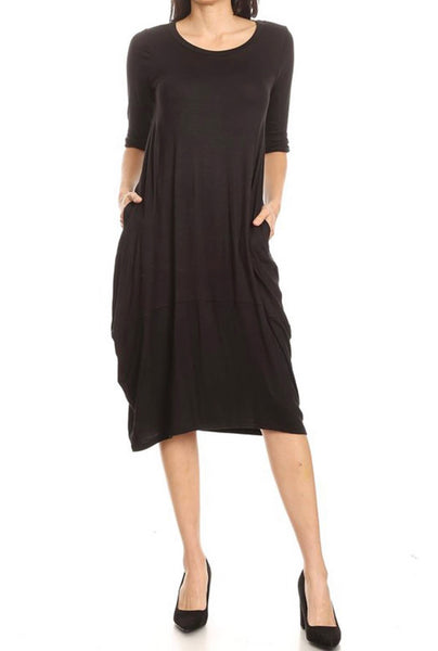 Black  Women's Casual Pull On Basic Loose Fit Solid Midi Dress