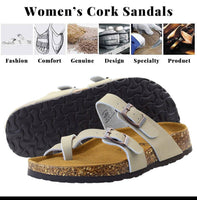 Women's Cork Slide Sandals with Adjustable Buckle