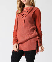 Lace-Up Sweater Vest-Rust