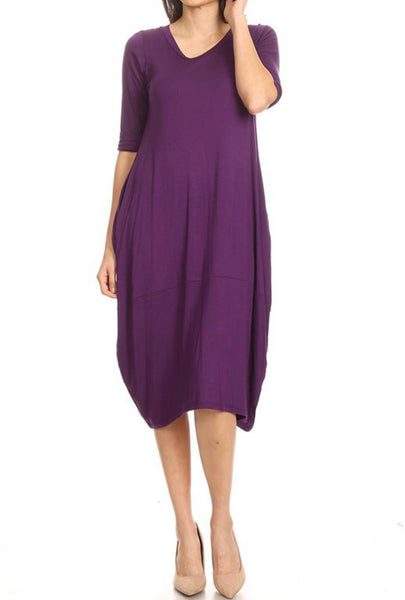 Plum Women's Casual Pull On Basic Loose Fit Solid Midi Dress