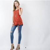 Side Ruched Top-Rust Chambray