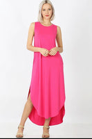 Side Slit Maxi Dress-Hot Pink
