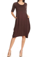 Brown  Women's Casual Pull On Basic Loose Fit Solid Midi Dress