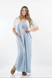 V-Neck Plus Size Cami Maxi Dress-Ash Blue
